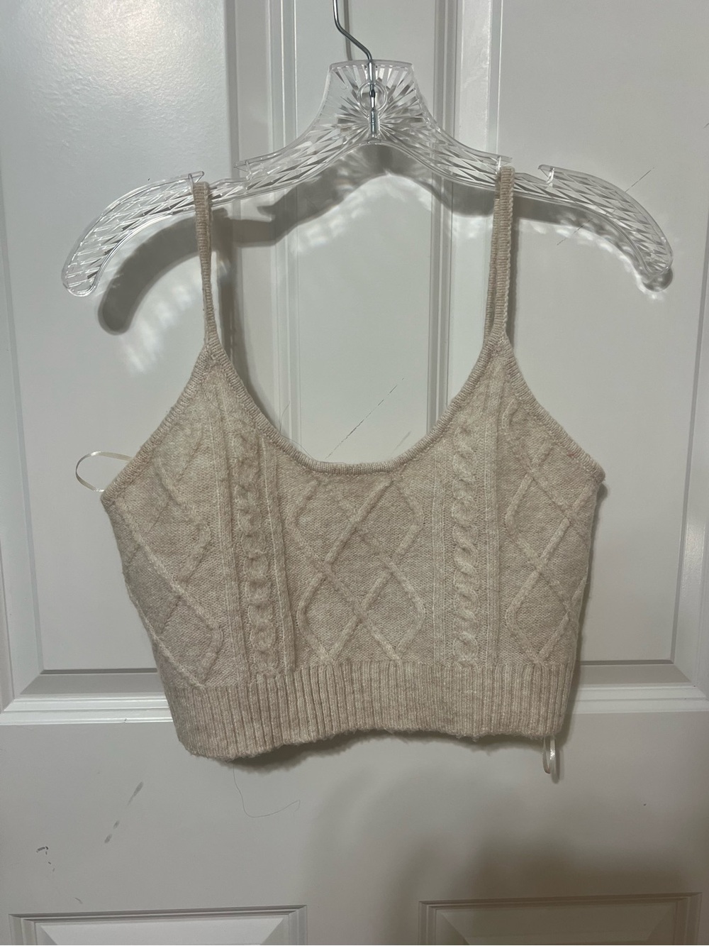 Cable Knit Cropped Tank Top - Cream